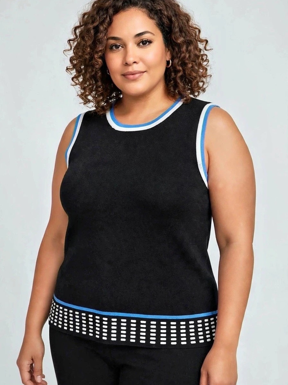 Finity Women's Rayon Sleeveless Top Black & Blue Size XL